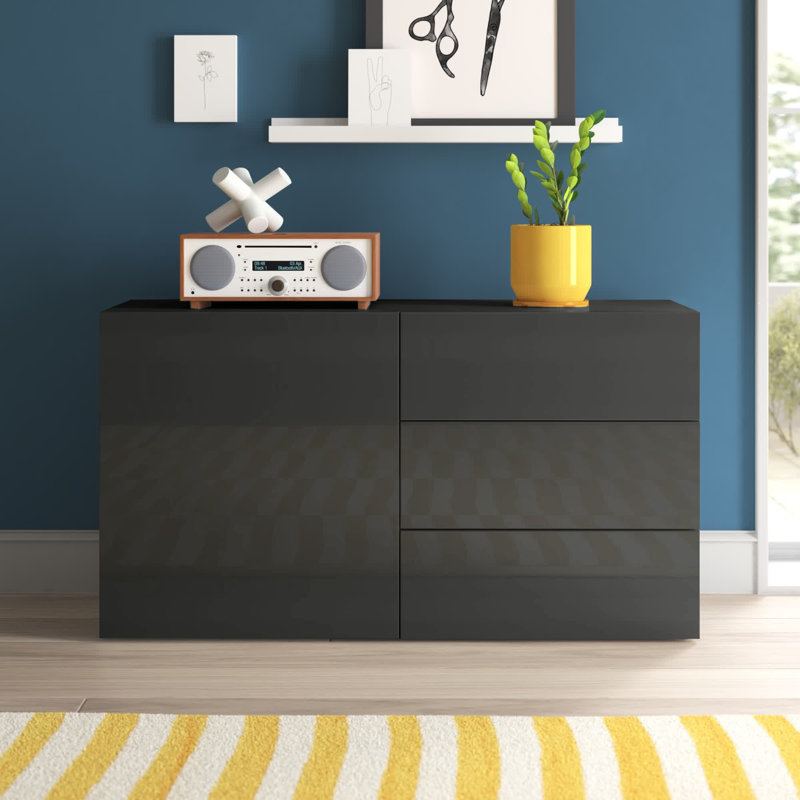 Cadiz 110 Cm Wide 3 Drawer Sideboard, Glossy Anthracite