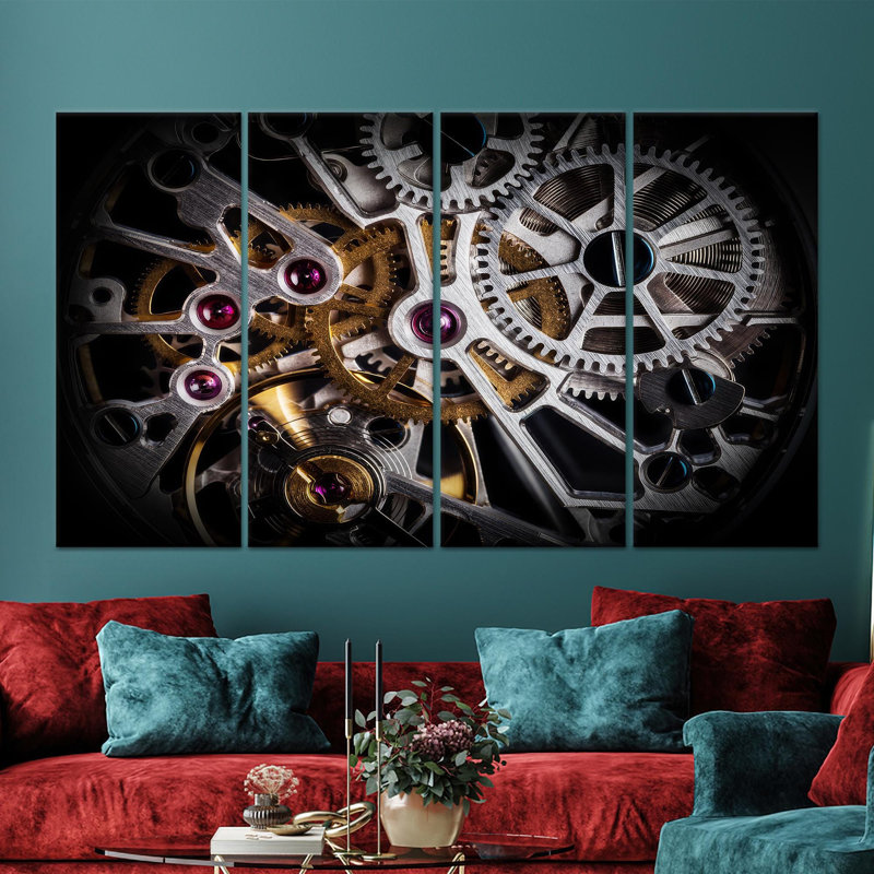 Élégant art mural en verre mécanique: toile imprimée avec motif complexe, toile tendue 4P, H: 43,3 po x l: 78,7 po