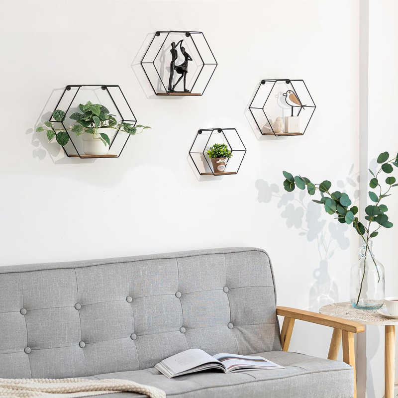 Ensemble de 4 tablettes murales hexagonales noires