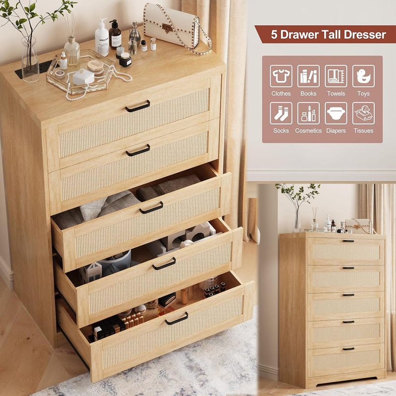 15.75 " W 5 - Drawer Dresser, Natural