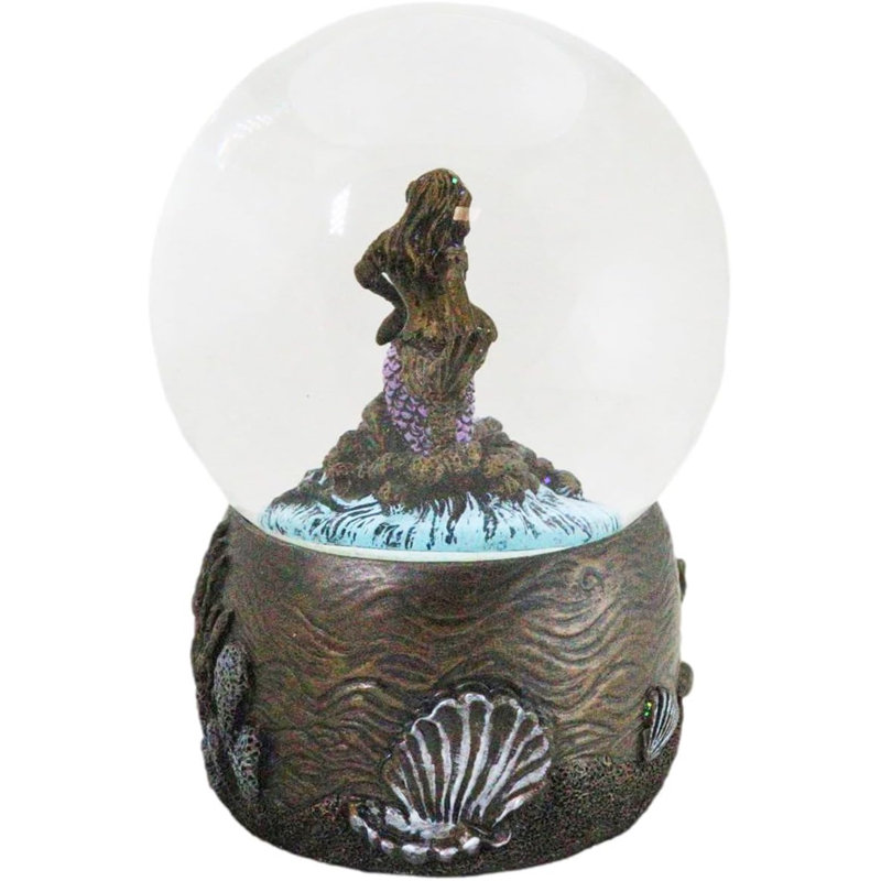 Figurine de globe de mer déesse sirène jouant avec un dauphin