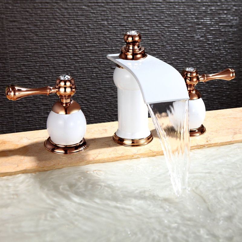 Widespread 2-handle Bathroom Faucet, White/Gold