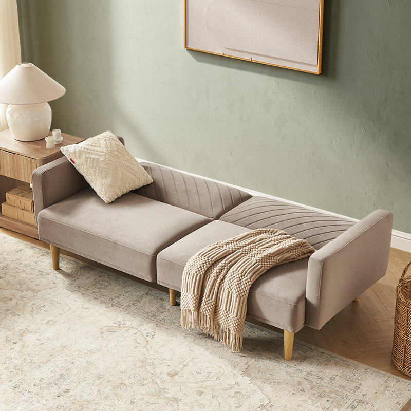 76.8'' Velvet Convertible Sofa, Mocha Brown Velvet