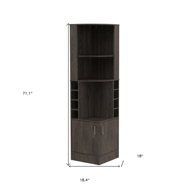 Bar d'angle 71 "en bois brun foncé avec deux portes