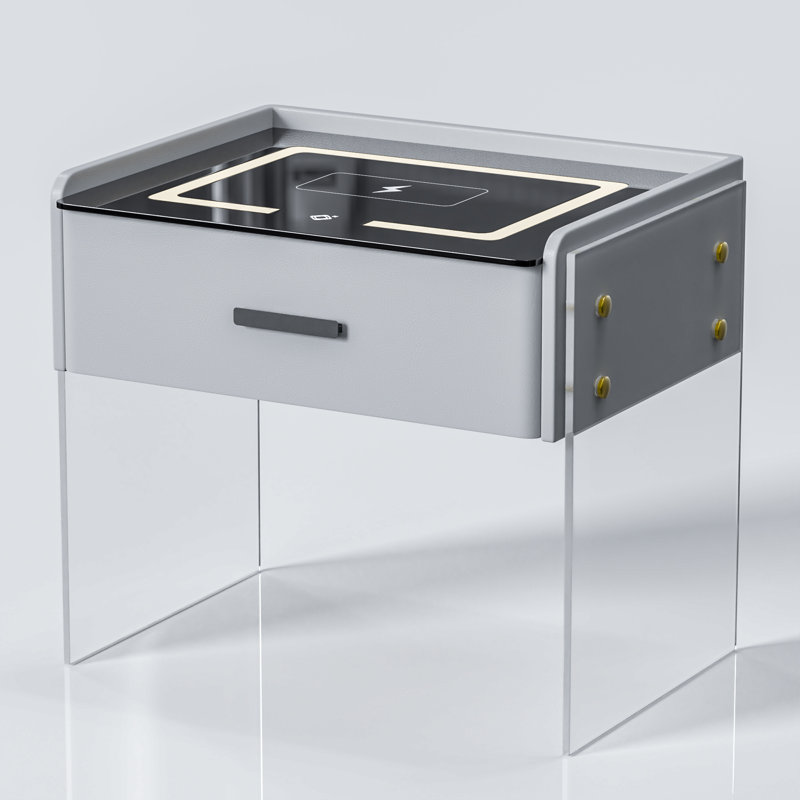 Cyani 1 - Drawer Nightstand with Wireless Charging, LED Lights, Bluetooth Player & Sensor Light, Dark Gray