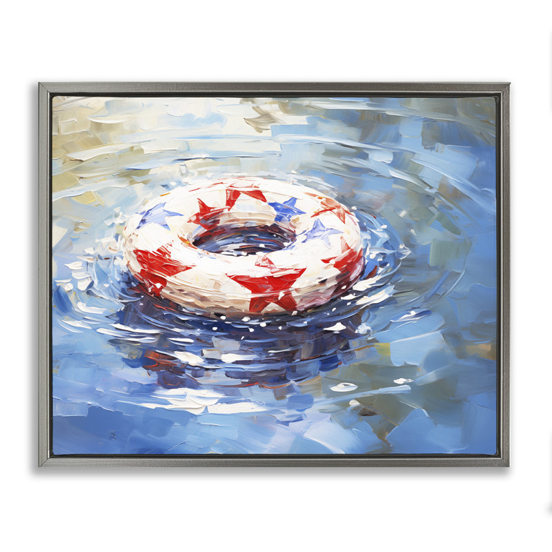 «Patriotic Pool Floatie Floater», art mural par Arlington Prints, H 17 po x l 21 po, Cadre flottant gris lustré