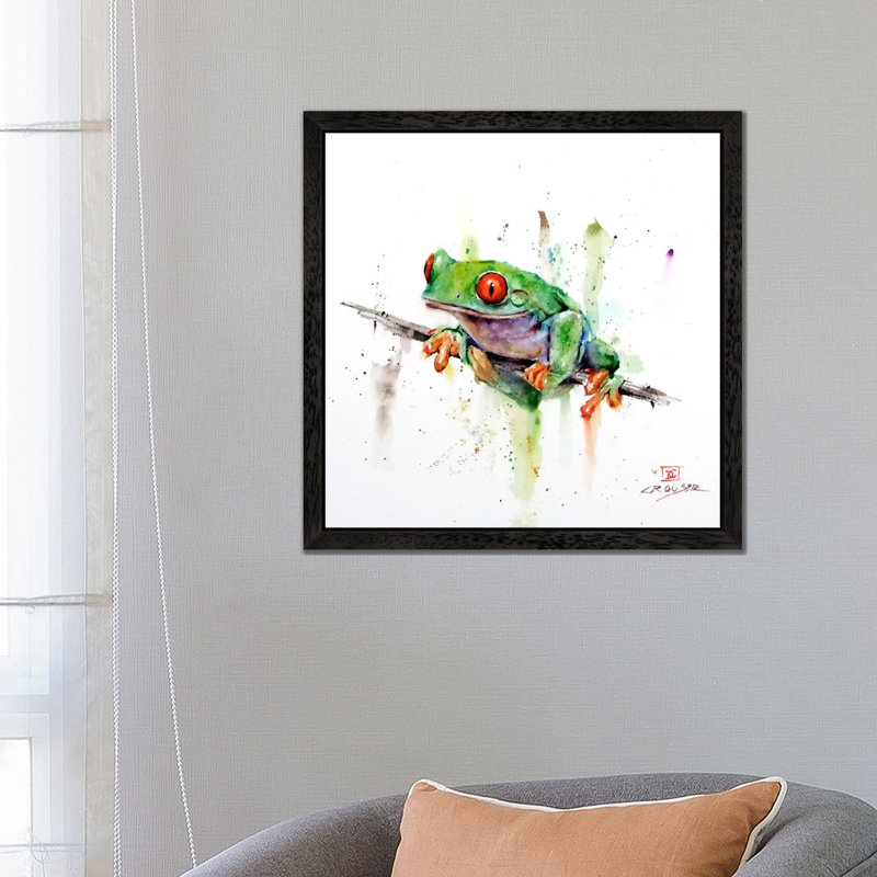 Frog by Dean Crouser - Painting on Canvas, 45.72 cm H x 45.72 cm W, Black Framed