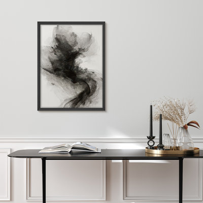 Art mural encadré monochrome - Abstrait noir et blanc tourbillon, œuvre d'art minimaliste moderne pour le salon