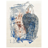 Hand Knotted Abstract Area Rug in Blue/Gray/Ivory