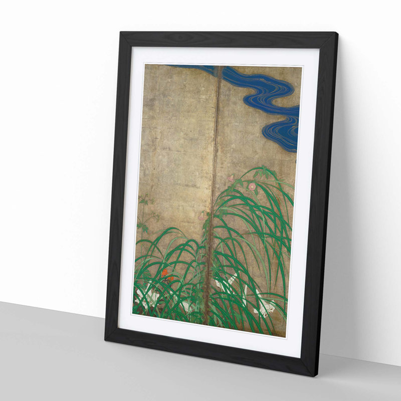 Flowers in the Grass by Sakai Hoitsu - Framed Print, 50cm H x 35cm W x 2cm D, Black