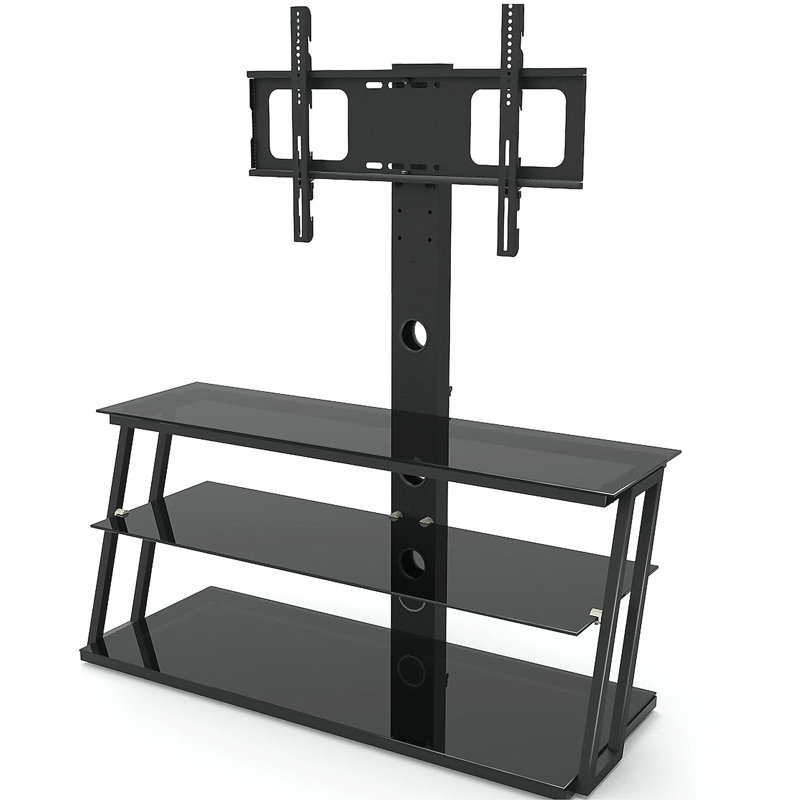 Black multifunctional angle and height adjustable tempered glass TV stand