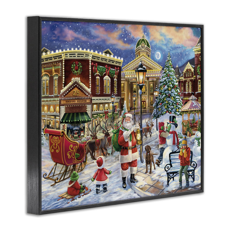 Père Noël dans la place carrée, estampe numérique par Grateful Licensing Studio, Giclée encadrée noir minuit
