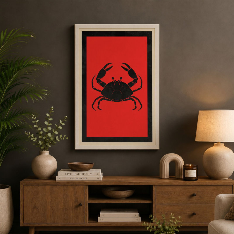 Bold Crab Art Deco - Wrapped Canvas, 36x24 - 91.4 x 61.0 cm, Sage Border