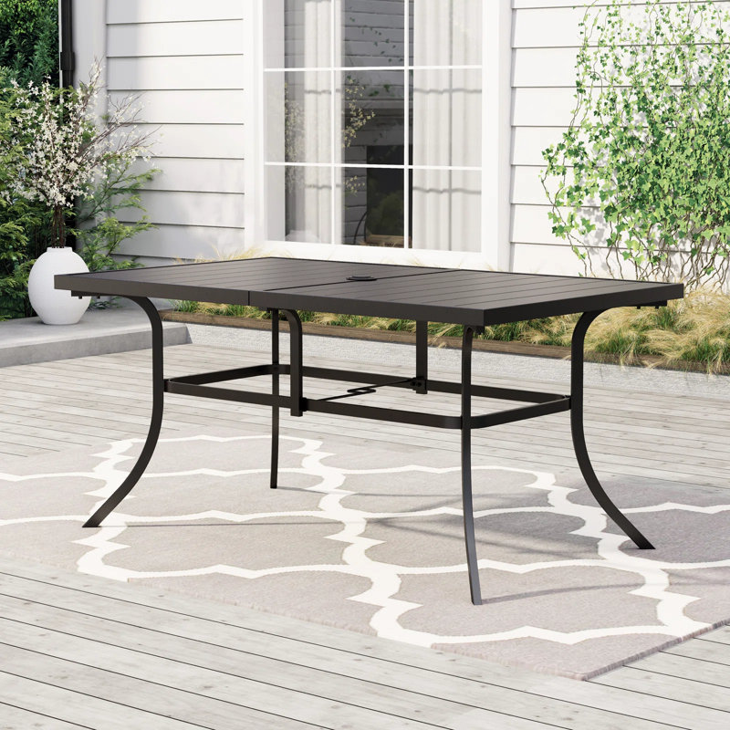 Rectangular Metal Outdoor Dining Table With Umbrella Hole , 152cm cm W 89cm cm D