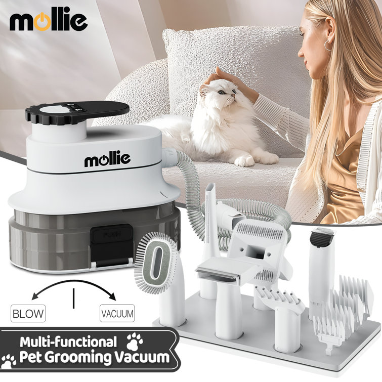 Mollie 3-in-1 Dog Grooming Kit & Vacuum & Dryer, Pet Grooming Vacuum with 6 Grooming Tools & Trimmer & Guide Combs, Dog Cat Hair Dryer with Adjustable