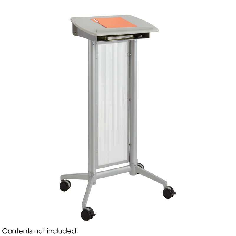 Gray Steel and Polycarbonate Mobile Lectern with Storage