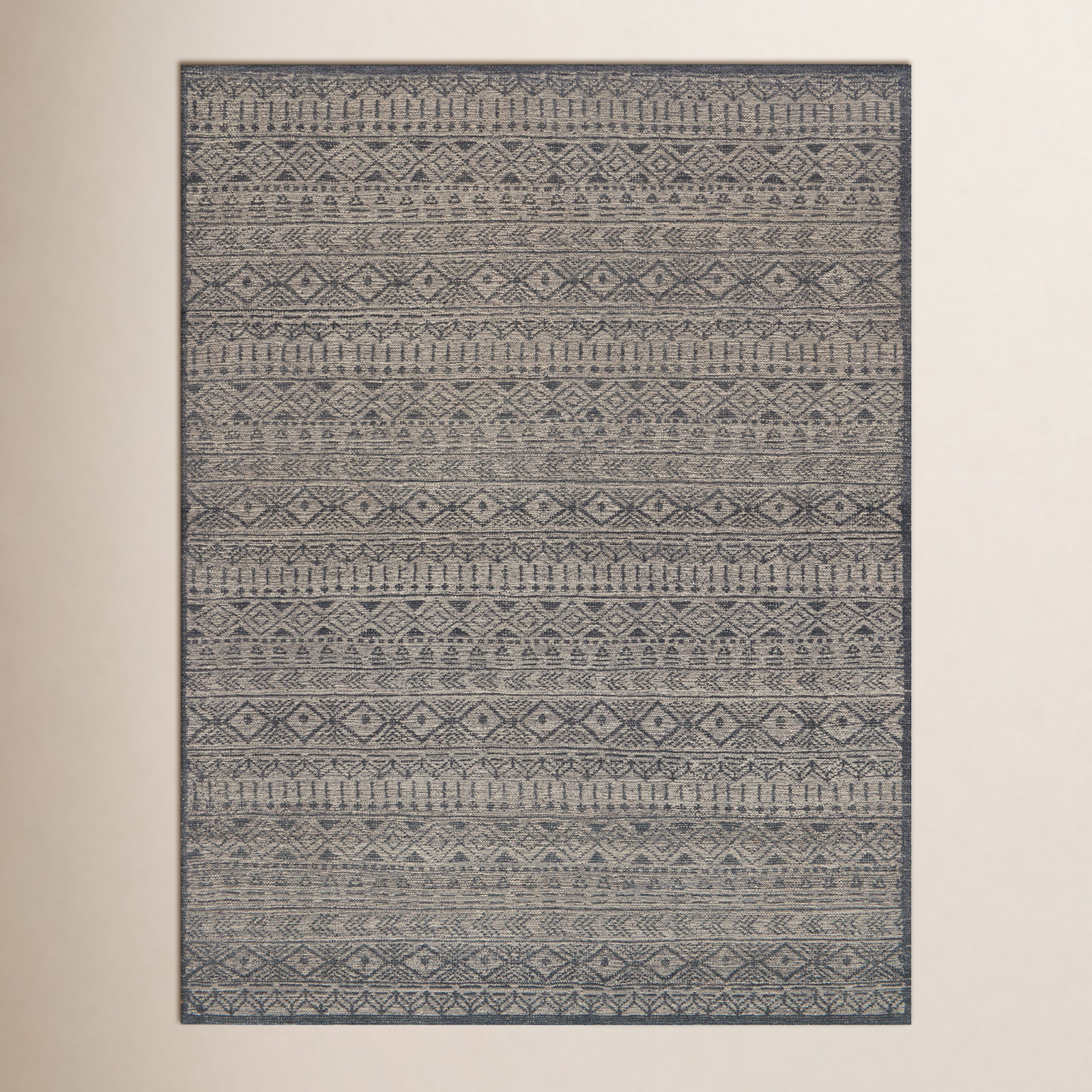 Hansel Denim Hand-Knotted Geometric Wool Rug, Rectangle 5'6" x 8'6"