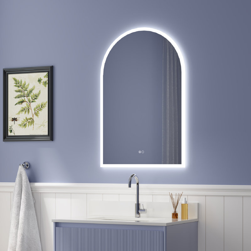 24"W X36''H Wall Mounted Bathroom Arch LED Mirror With PMMA Diffuser And Memory Function
