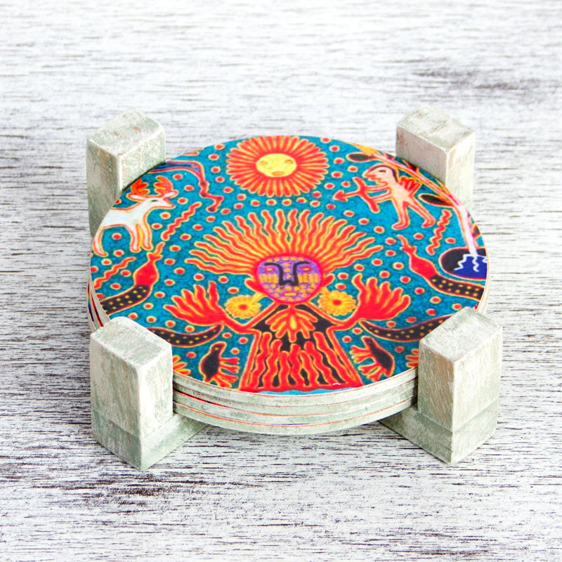 Berene Agate Ceramic Jute Leather Crystal Circle Round 1 Piece Coaster Set with Holder Set