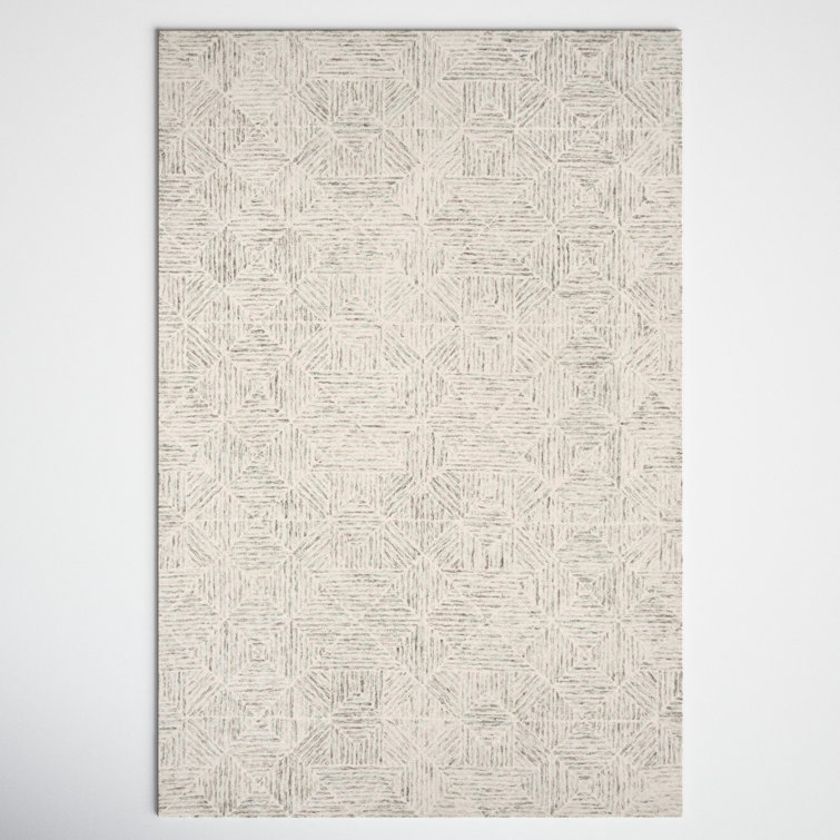 Linsly Geometric Hand Tufted Wool Ivory/Light Blue Area Rug