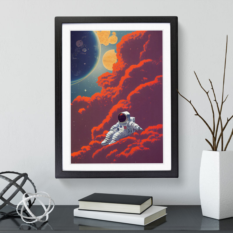 Resting Astronaut - Wall Art, Black Framed, 66cm H x 48cm W, White