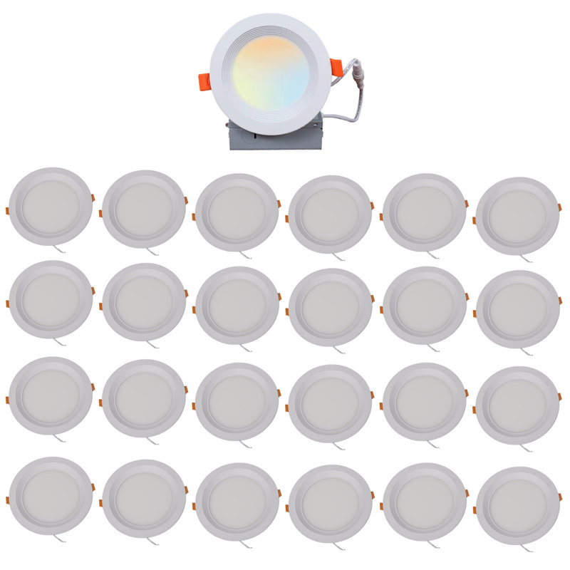 Plafonnier encastré rond de 6 po à DEL sans fil de 6 W, sélectionnable 5CCT, à intensité variable, homologué IC et hermétique, homologué ETL, Energy Star (ensemble de 24)