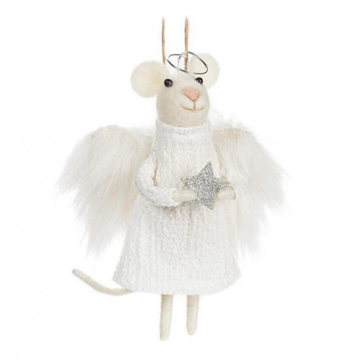 Ange souris avec des ailes de fourrure tenant un ornement étoile