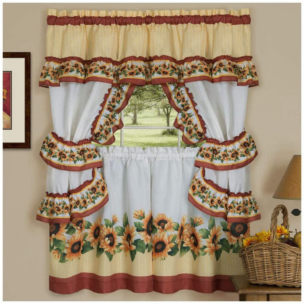 Nebel Floral Printed 57" Kitchen Curtain in White/Beige August Grove® 