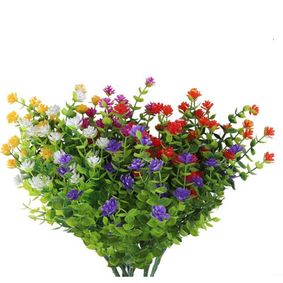 12 Bundles Artificial Flowers for Outdoors, Fake Flowers Plants Outdoor UV Resistant, Eucalyptus Faux Plastic Flowers for Spring Summer Wedding Garden
