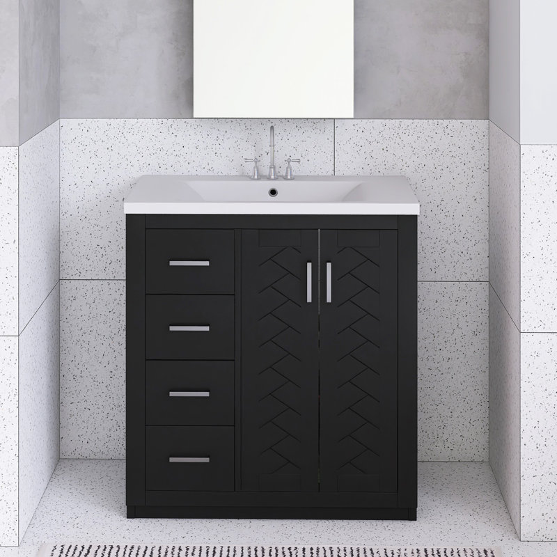 Meuble-lavabo 30 po avec lavabo en céramique, Noir