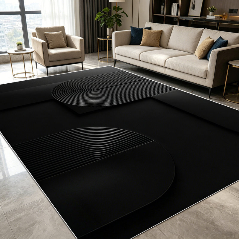 1PC Black Minimalist Geometric Arch Line Abstract Art area rugs for Living Room, Soft and Comfortable, Suitable for all seasons, easy-to-maintain, machine washable Indoor floor mat, Under Table Farmhouse suitable for entryway, dining room, bedroom,