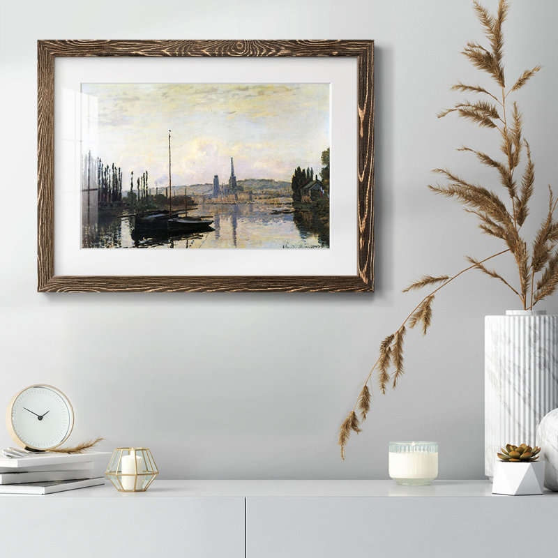 Vue de Rouen par Monet - Reproduction encadrée rustique avec tableau mat, Noyer, H 22 po x l 32 po x P 1,5 po