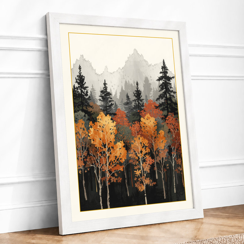 Mountains Beyond Birch Scandinavian - Print, A4 - 29.7 x 21.0 cm, White