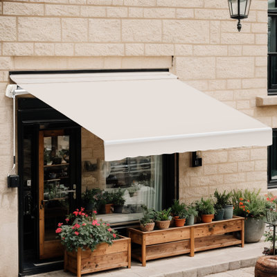 Manual Retractable Awning For Patio And Windows - Sturdy Aluminum Frame, Heat Reduction, Water-Resistant Fabric