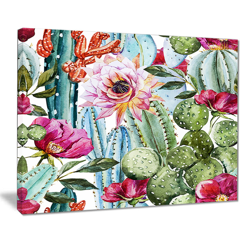 Motif de cactus - aquarelle, H 30 po x l 40 po x P 1,5 po, Toile tendue