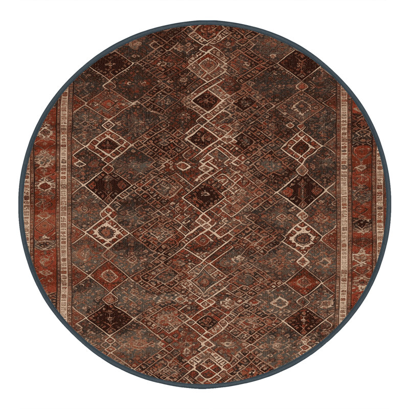 Machine Washable Persian Brown Area Rug, Round 3'
