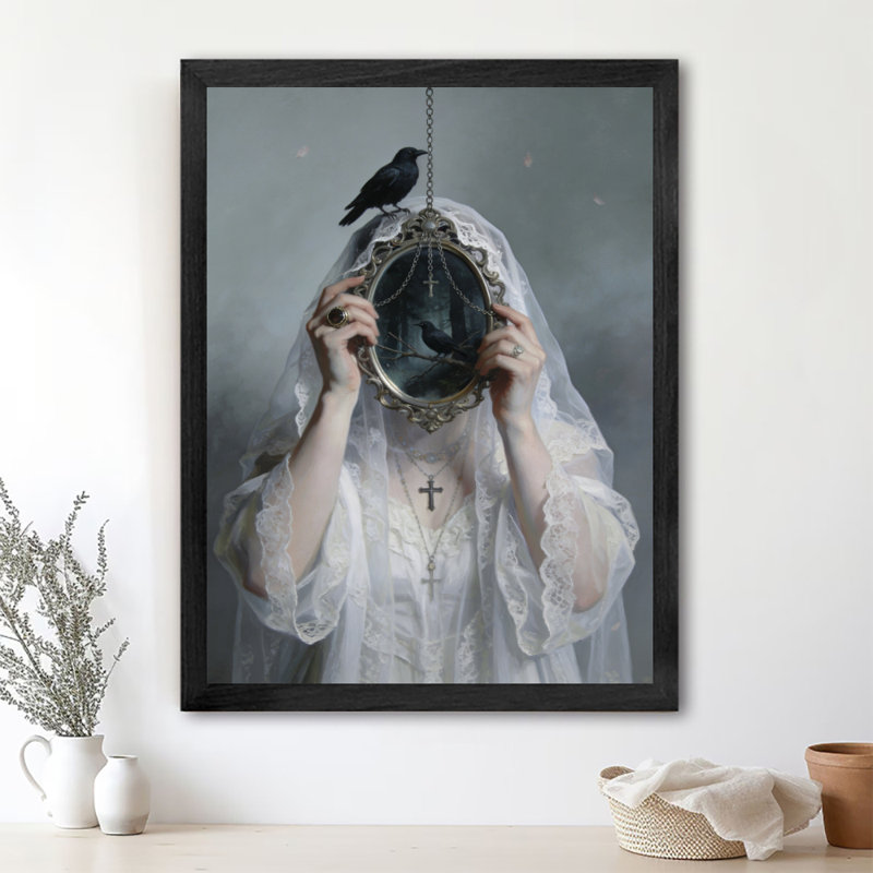 Art mural rétro noir et mystérieux, fantôme dans le miroir, H 37 po x l 25 po