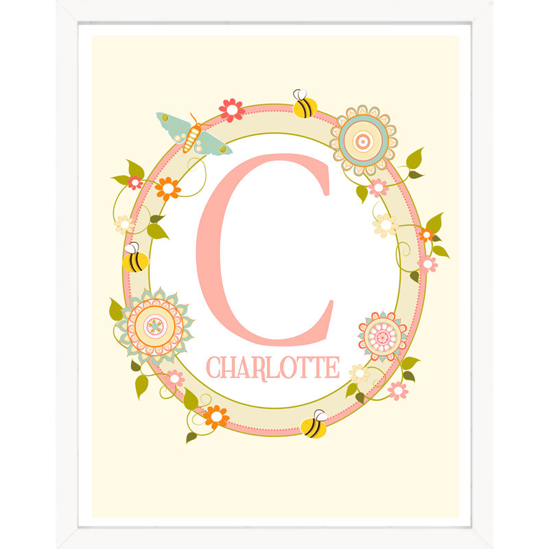 Papillon et abeille imprimé monogramme floral rose, Oui, H 10 po x l 8 po