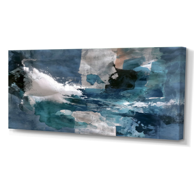 «Blue Sturdy Guardians Accents With White», reproduction d'art sur toile abstraite bleue, H 28 po x l 60 po, Toile tendue