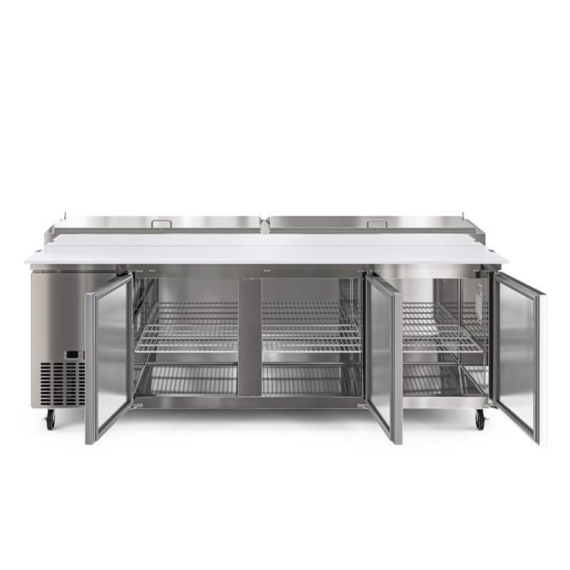 92 In. Three Door Commercial Pizza Prep Refrigerator in Stainless-Steel (KM-RPPS-3DSS)