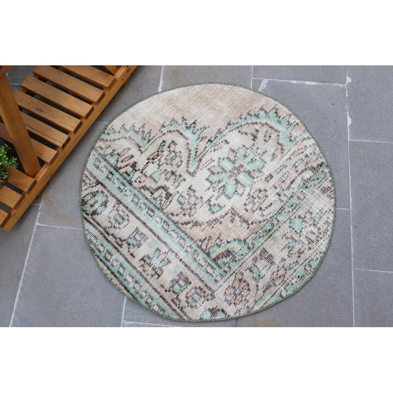 Tapis rond vintage en laine Oushak avec motifs orientaux traditionnels - 424901AD552948F29B85F4FFADC327A0