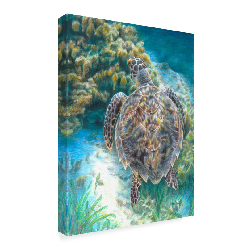 Natation de tortue de mer par Carla Kurt - reproduction, H 19 po x l 14 po x P 2 po