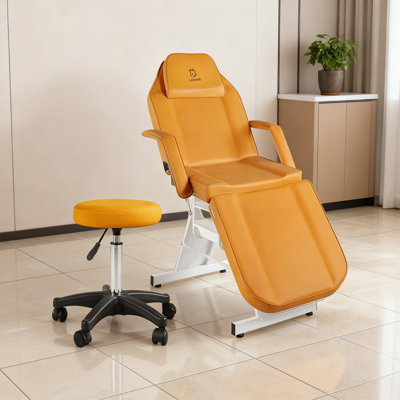  Tattoo Chair Adjustable,facial Chair Multipurpose 73 Inch Spa Facial Bed With Massage Equipment Stool For Beauty Spa Tattoo, Orange