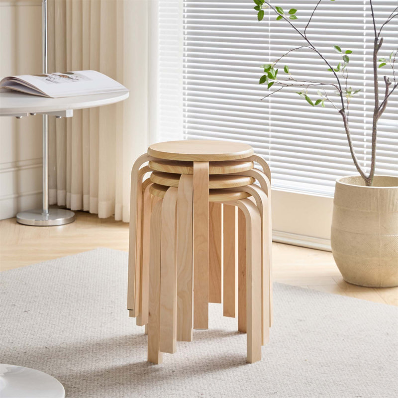 Set Of 4 Stackable Stools, Stackable Bentwood Stools, Round Backless Chairs For Dining Room, Kitchen, Classroom