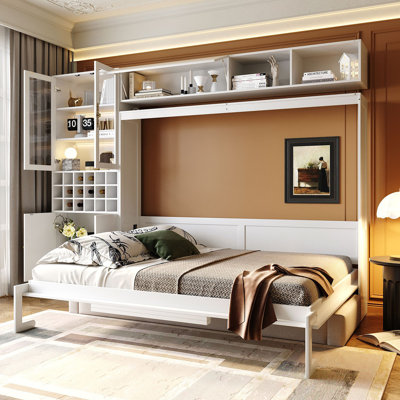 Murphy Bed Wall Bed With Sofa , Shelves USB & Light