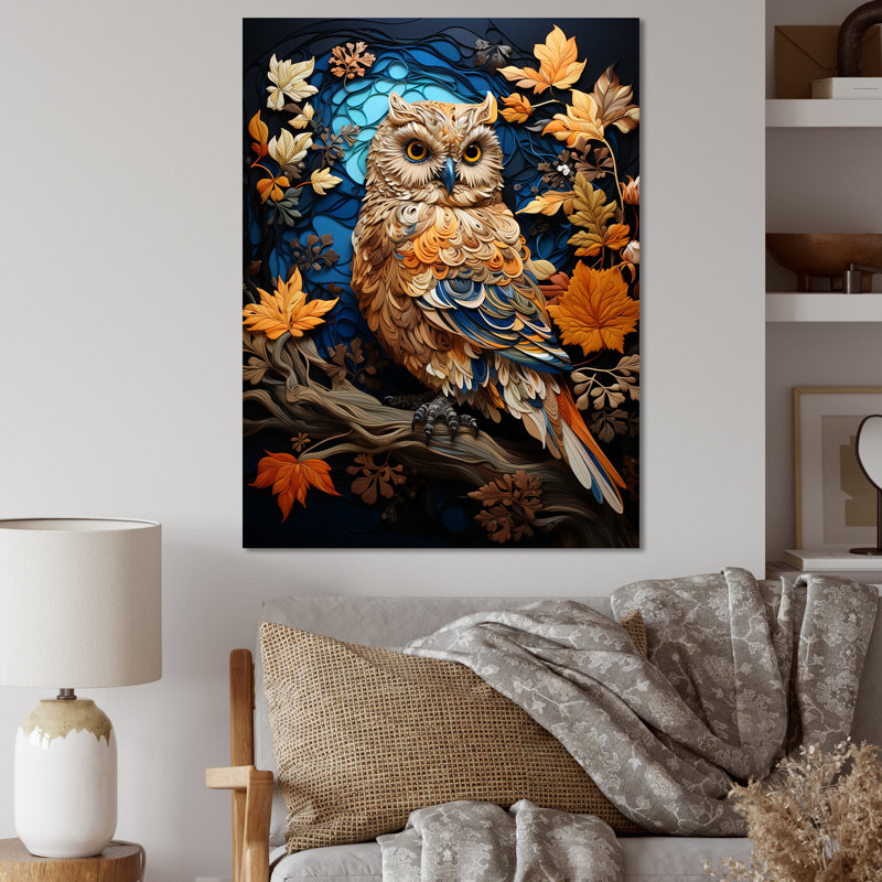 «Brown Owl Overture I - Owl», reproduction d'art murale, H 32 po x l 16 po x P 1 po, Toile tendue