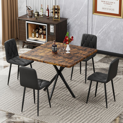 Ensemble de table de salle à manger carrée, table de salle à manger carrée moderne Mid-Century pour 4 personnes, plateau de table en faux marbre, pieds en fer, table basse pour la salle à manger de cuisine, bureau, espace