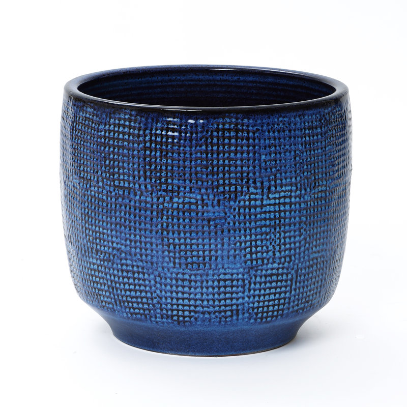 Pot à fleurs rond en céramique Gwendelynn, H 14 po x l 15,75 po x P 15,75 po, Bleu de cobalt