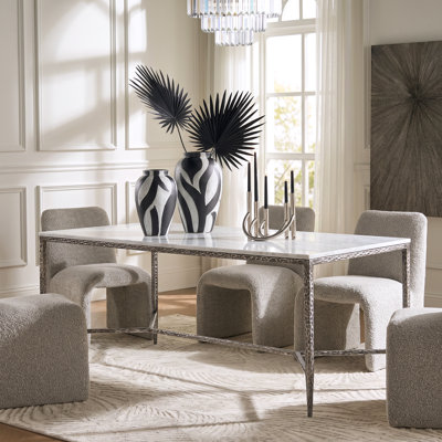 Rivet Modern Industrial Manufactured Wood Dining Table with Hammered Metal Base