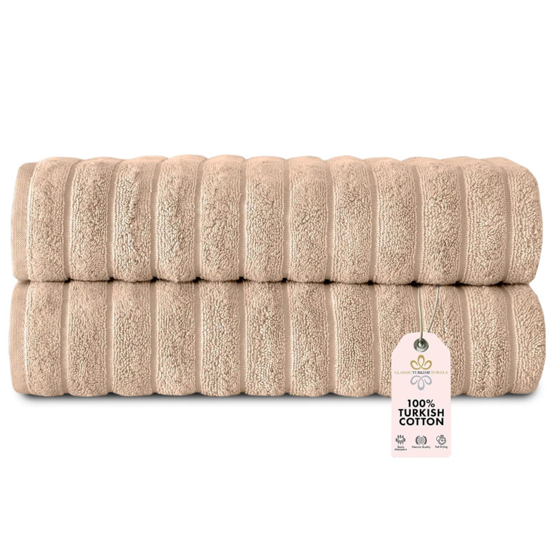 Hamrick 100% Cotton Plush Ribbed Bath Towel, Beige